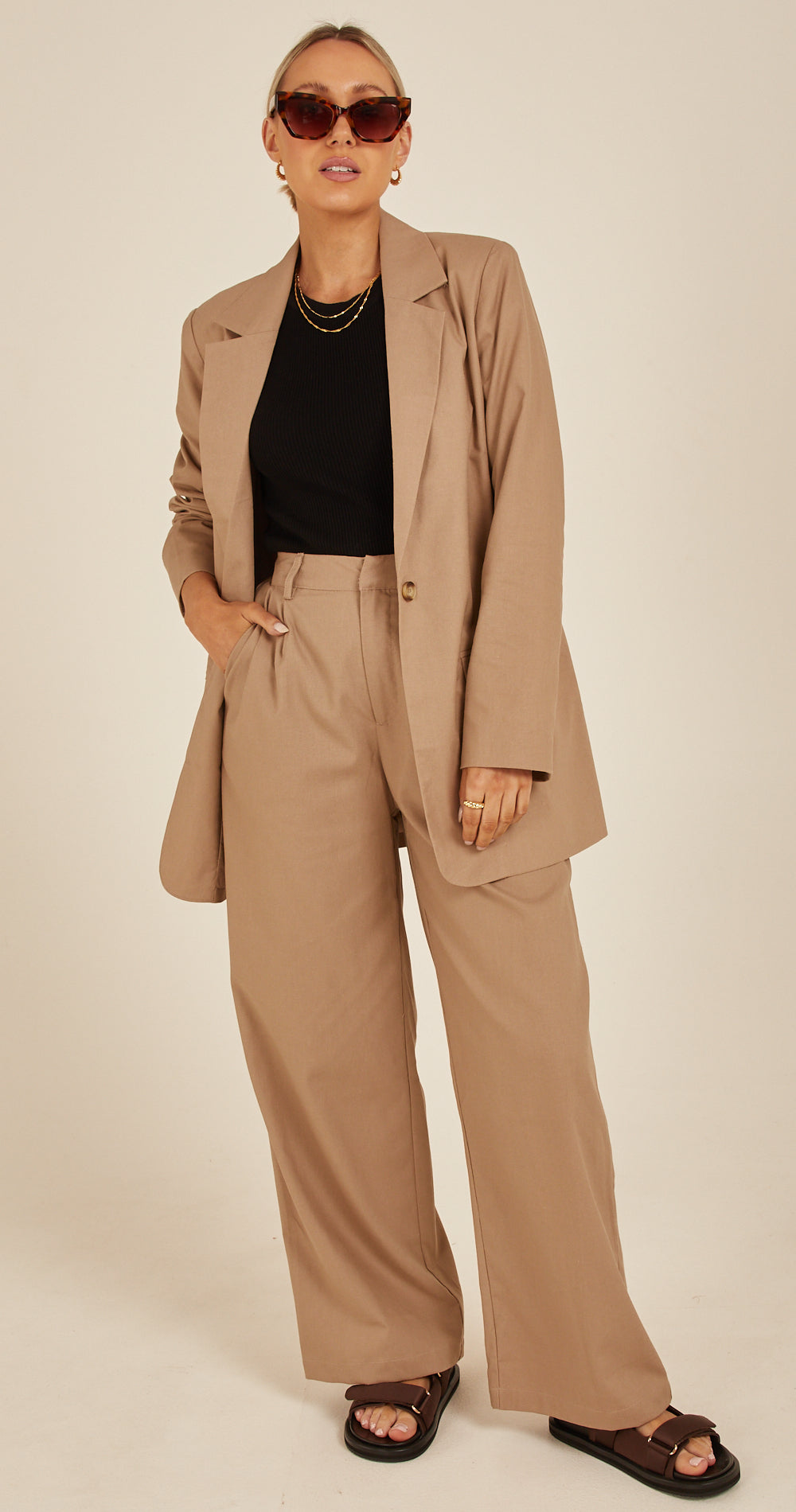 Carrie Linen Blend Blazer - Camel