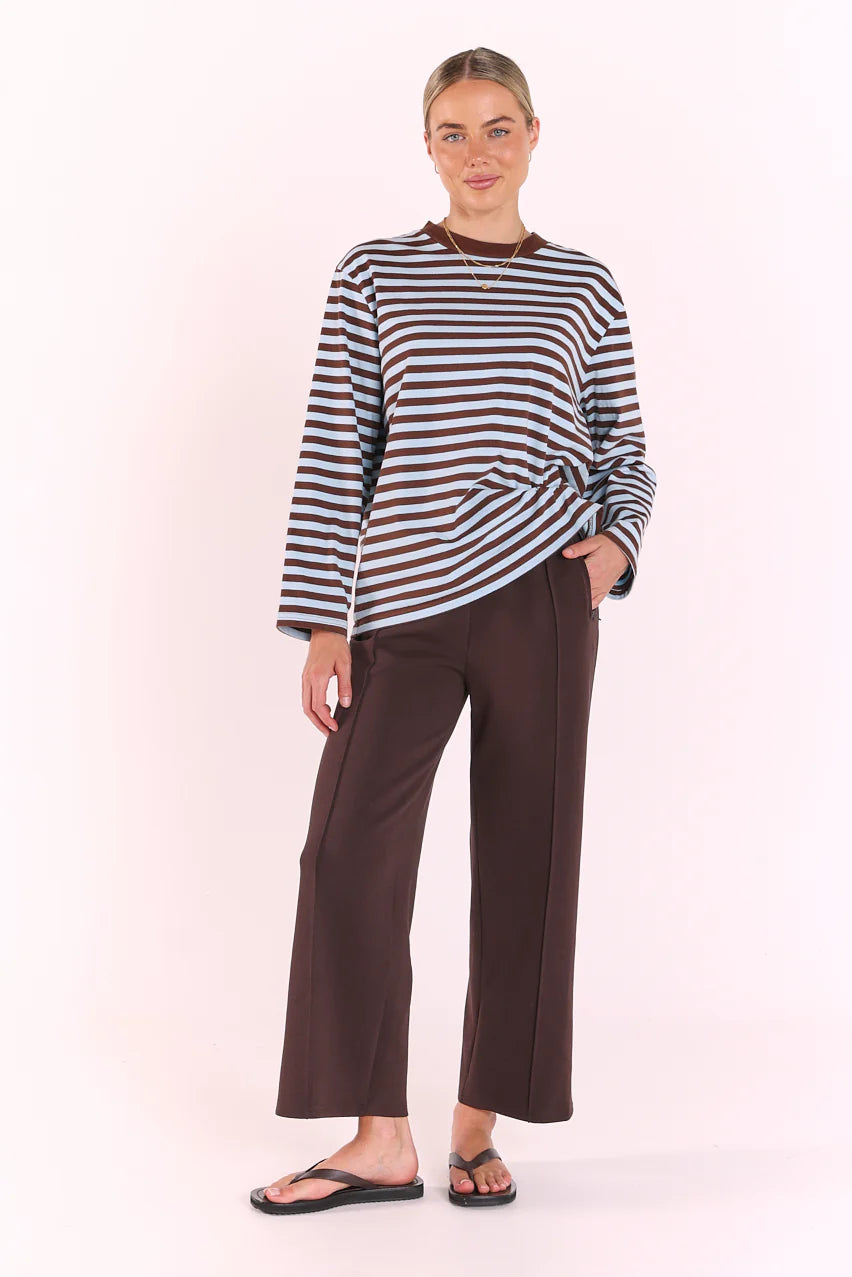 Carter Long Sleeve Tee in Chocolate Blue Stripe - Pre Order