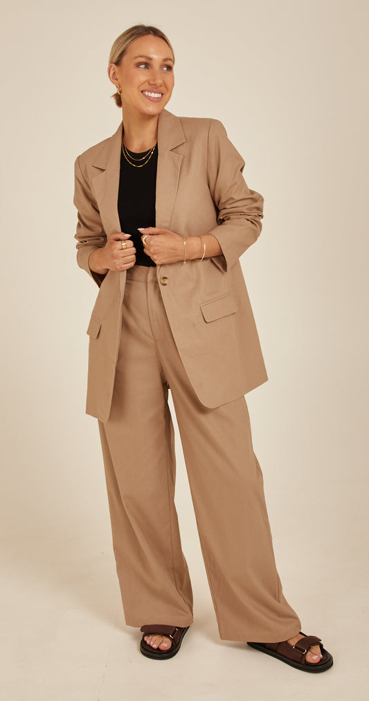 Carrie Linen Blend Blazer - Camel