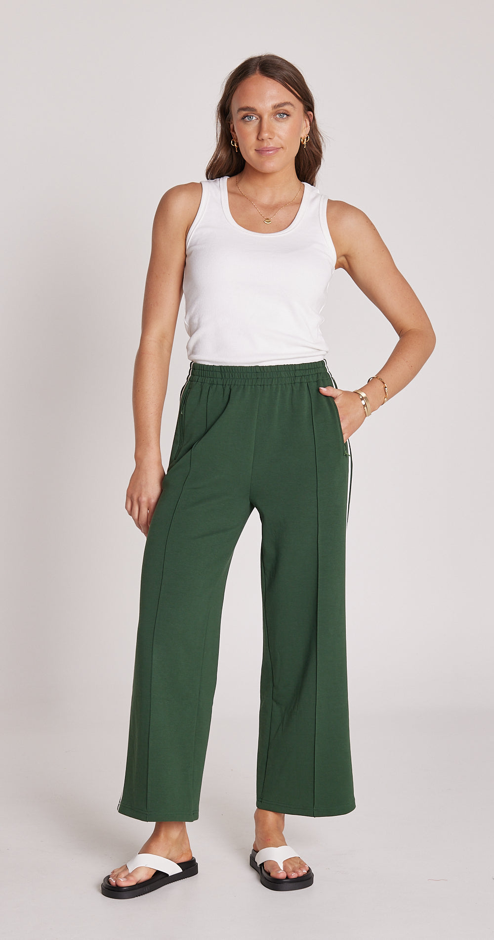 Noah Cropped Pant - Green Stripe