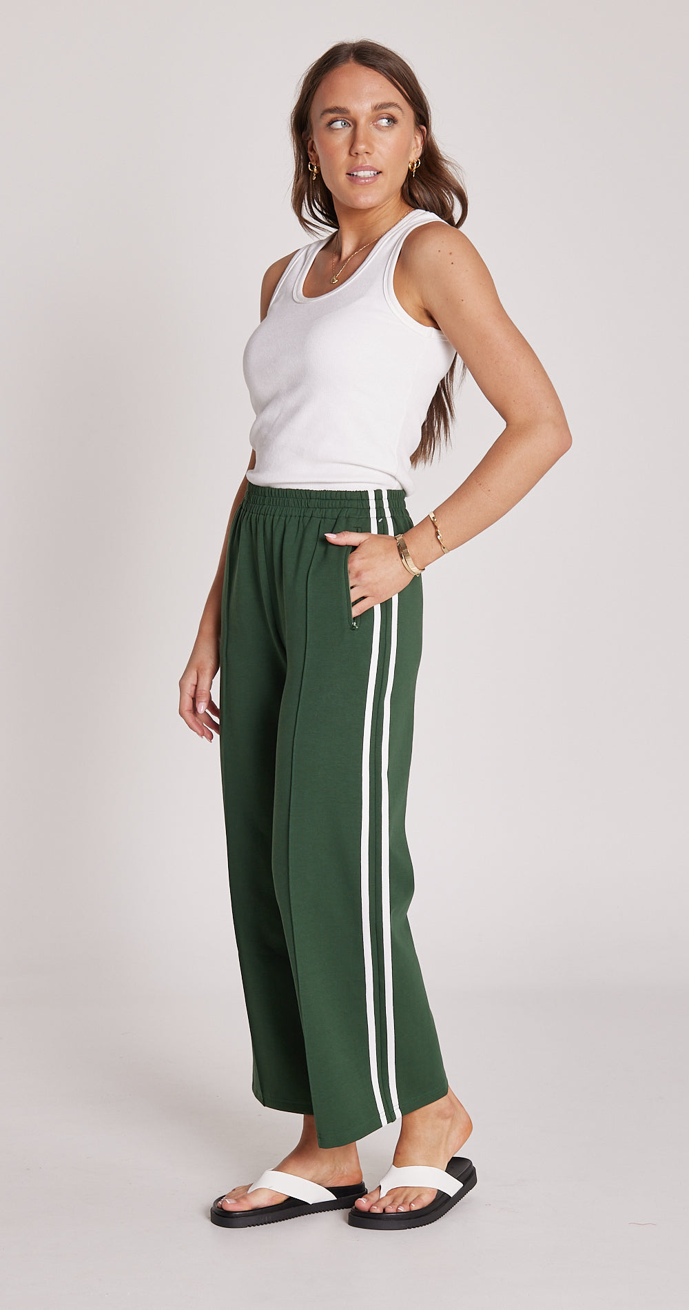 Noah Cropped Pant - Green Stripe