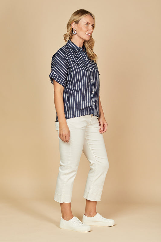 Carmen Linen Shirt in Boathouse Navy