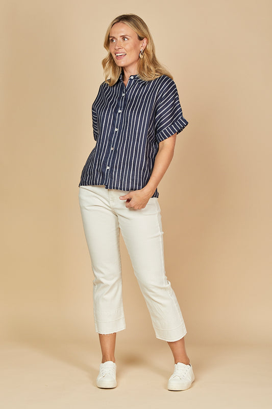 Carmen Linen Shirt in Boathouse Navy