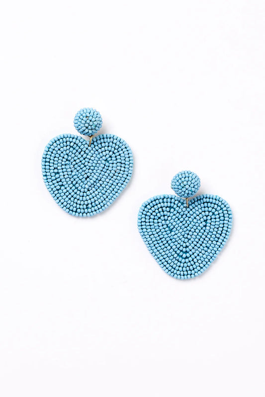 Beaded Heart Earrings in Powder Blue