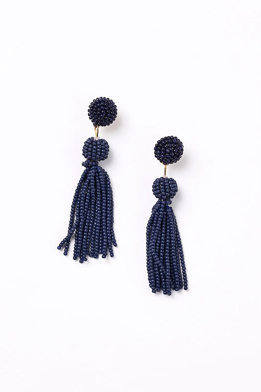 Beaded Tassel Earrings in Navy