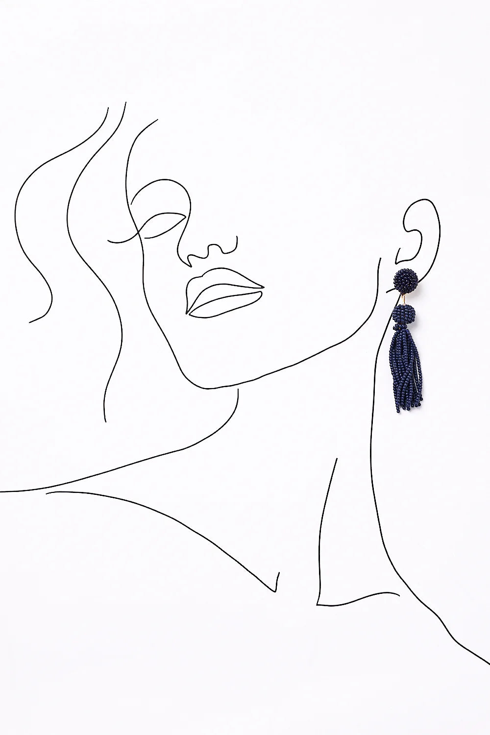 Beaded Tassel Earrings in Navy