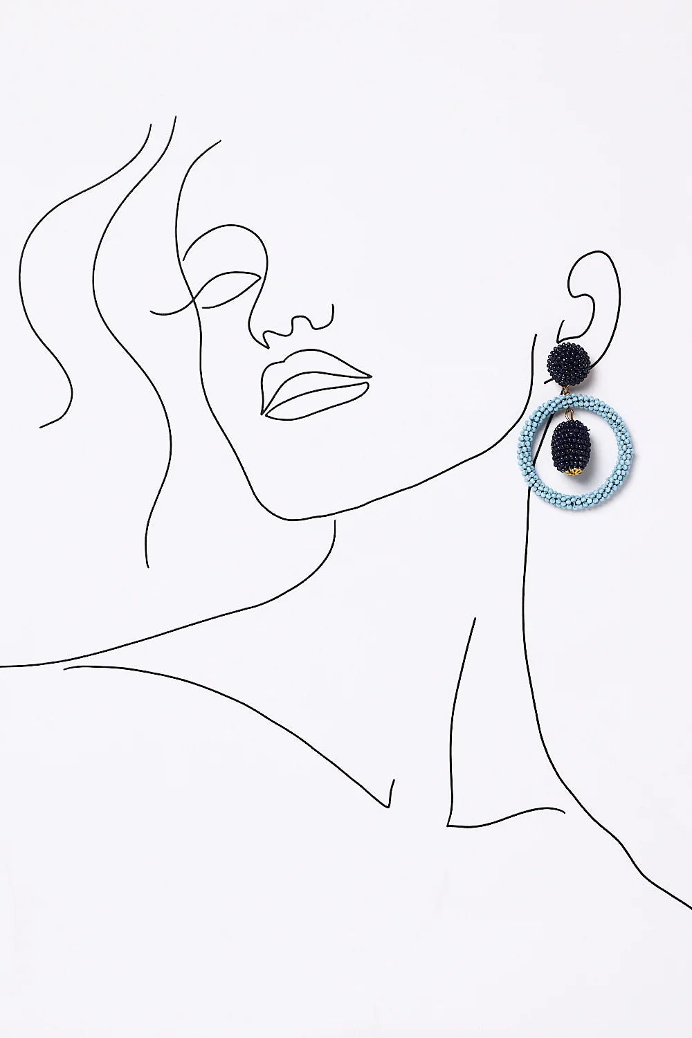 Double Drop Beaded Earrings in Navy and Light Blue