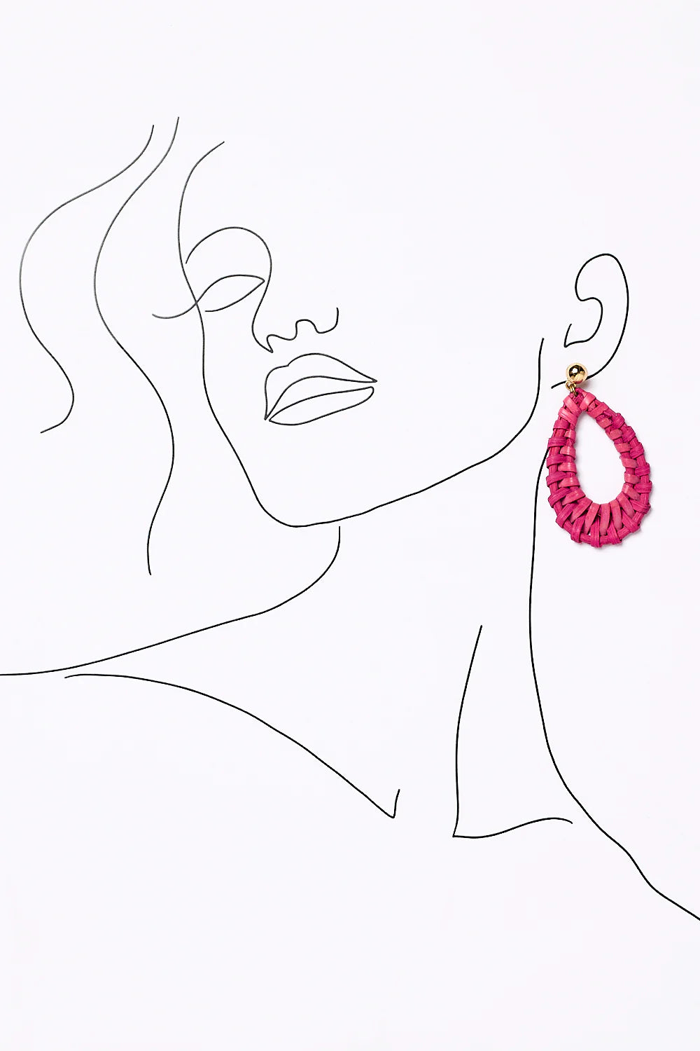 Oval Raffia Earrings in Hot Pink