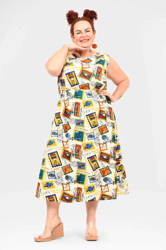 Emery Midi Dress in Wish You Were Here Retro