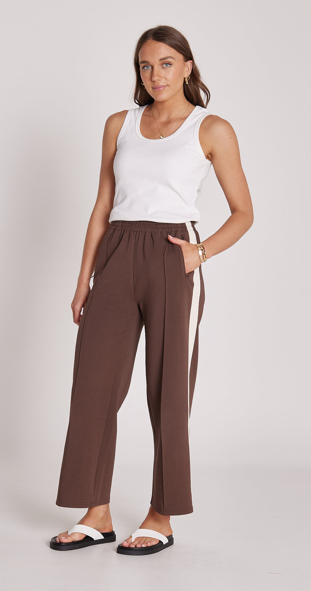 Noah Cropped Pant - Chocolate Cream Stripe