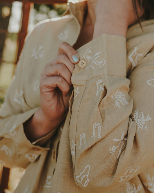 *Pre Order Desert Sand Lady Jane Embroidered Organic Linen Long Sleeve Shirt