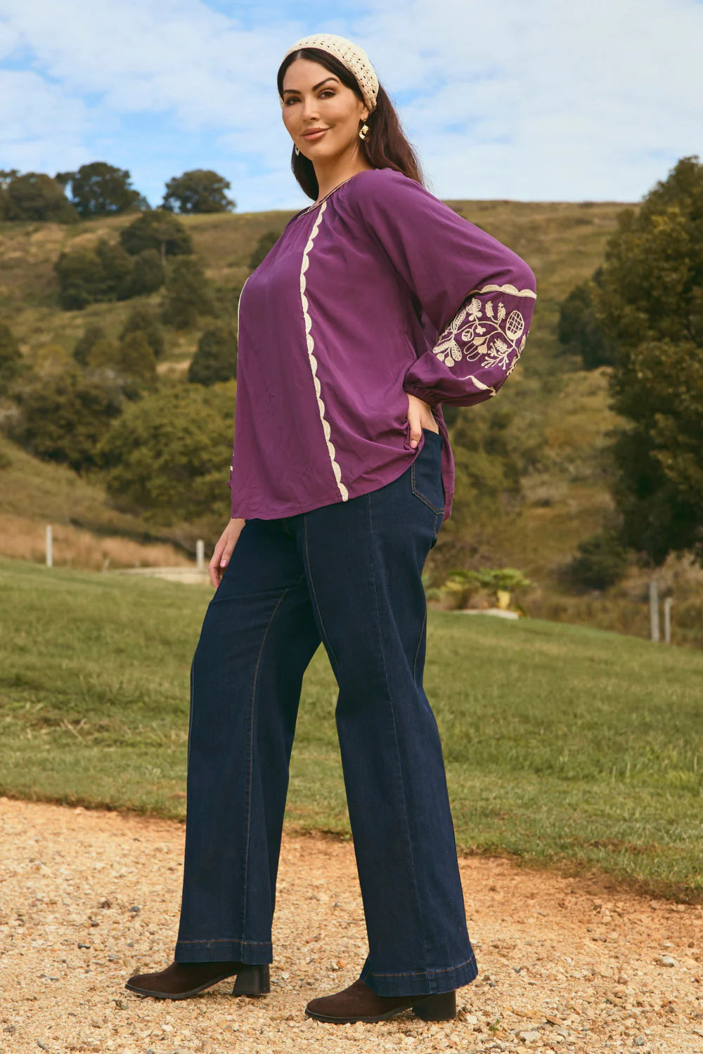 Emila Embroidered Blouse in Moonlit Charm - Plum