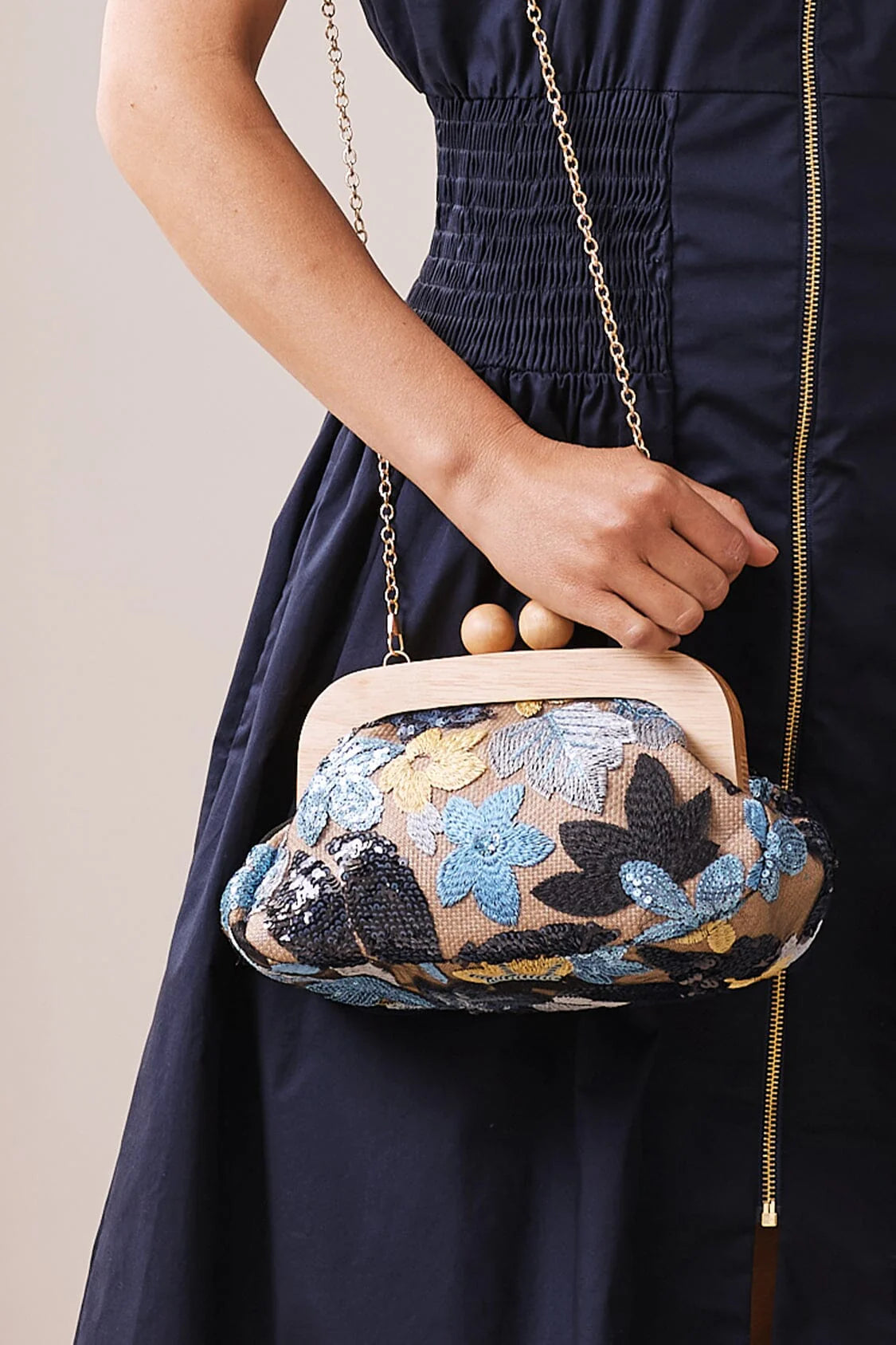 Nancy Floral Sequinned Clutch Bag Blue