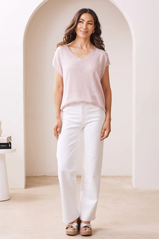 Sally Knitted Capped Sleeve Top Blush