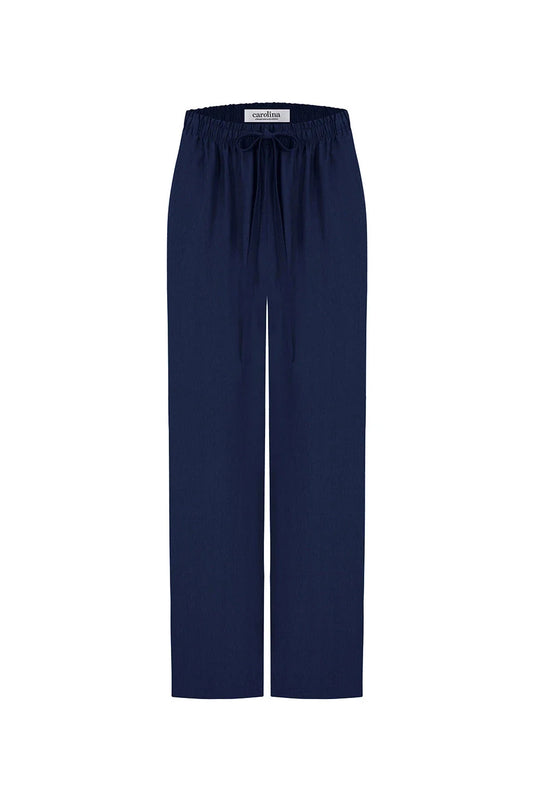 Gemma Straight Leg Tie Waist Pants Navy