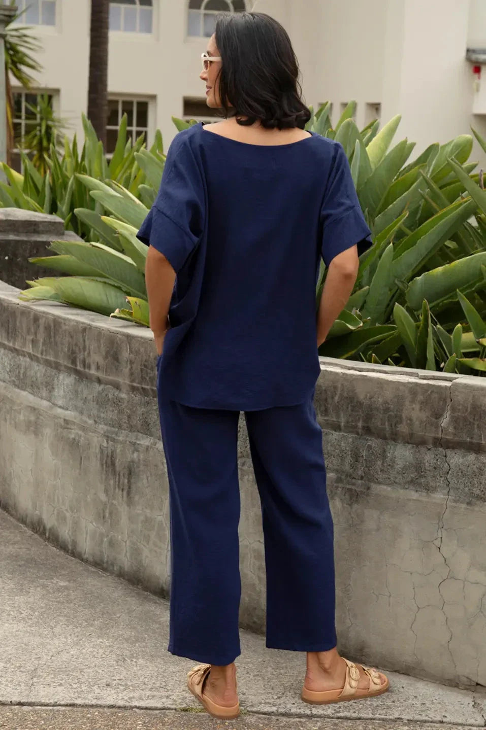 Gemma Straight Leg Tie Waist Pants Navy