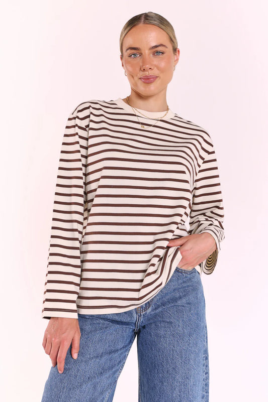 Carter Long Sleeve Tee in Chocolate Cream Stripe