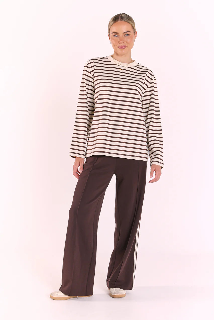 Carter Long Sleeve Tee in Chocolate Cream Stripe - ETA 5/8