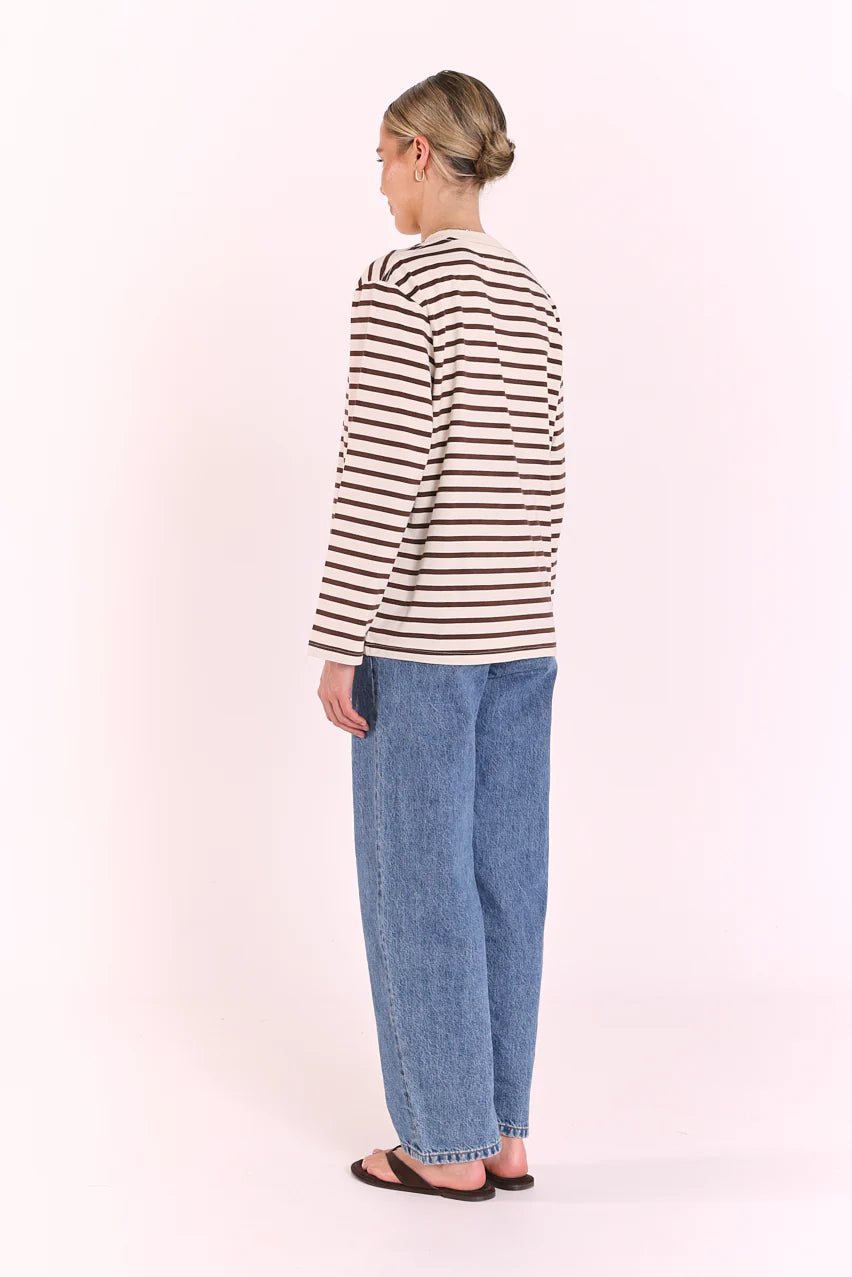 Carter Long Sleeve Tee in Chocolate Cream Stripe - ETA 5/8