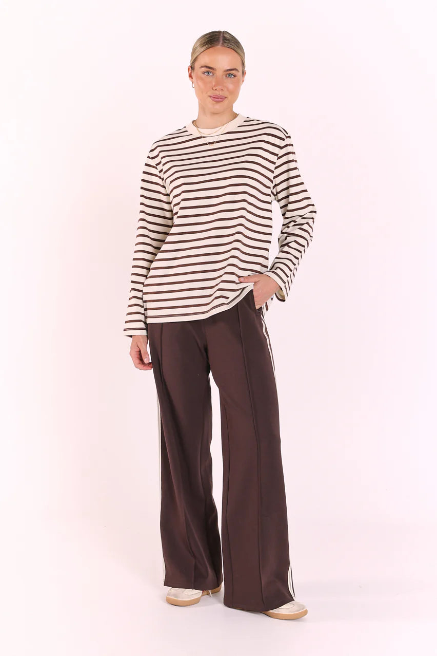 Carter Long Sleeve Tee in Chocolate Cream Stripe - ETA 5/8