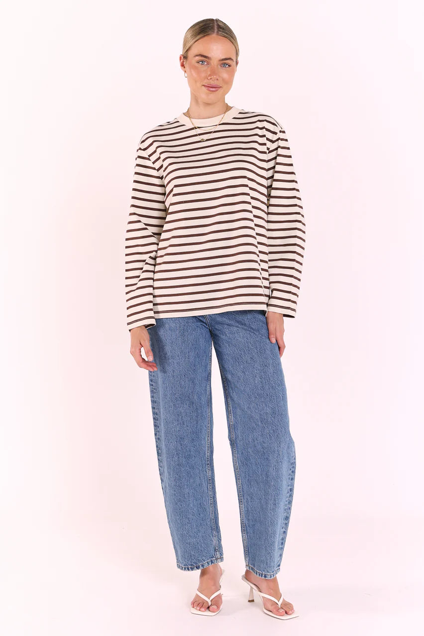 Carter Long Sleeve Tee in Chocolate Cream Stripe - ETA 5/8
