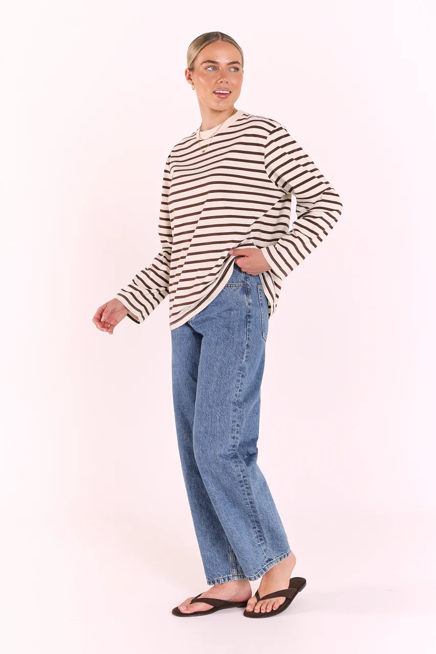 Carter Long Sleeve Tee in Chocolate Cream Stripe - ETA 5/8