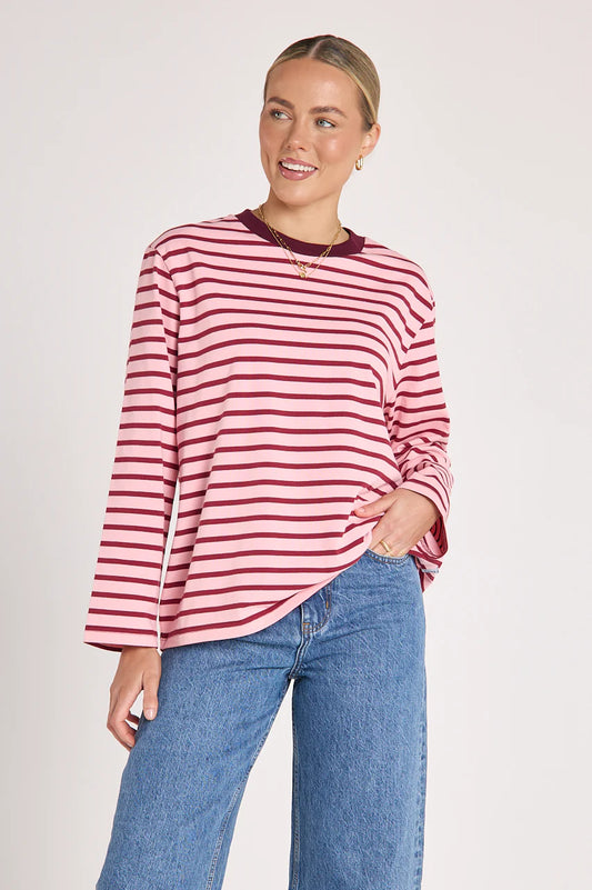 Carter Long Sleeve Tee in Burgundy Pink Stripe