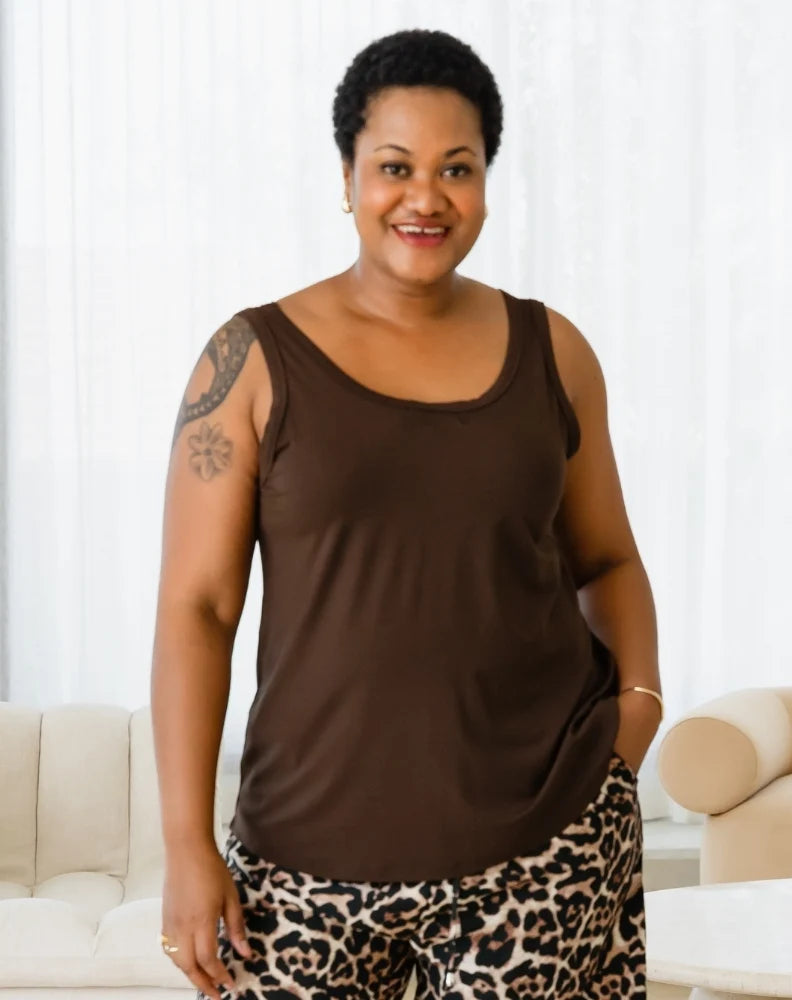 Elena Two-Way Neckline Tank Chocolate