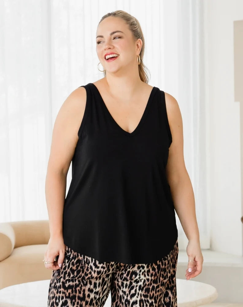 Elena Two-Way Neckline Tank Black