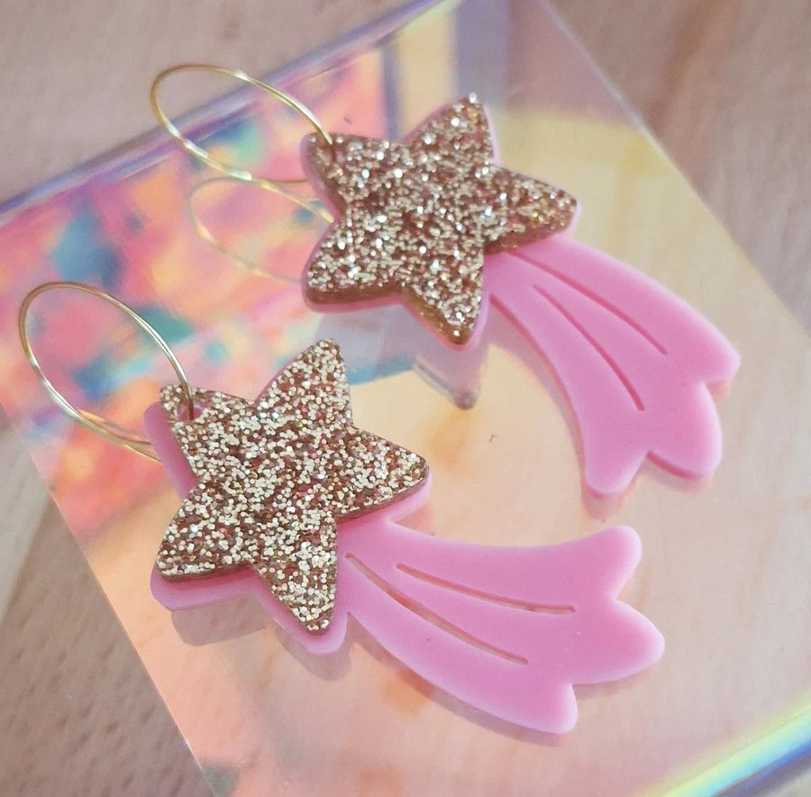 Festive Star Hoops - Gold & Pink