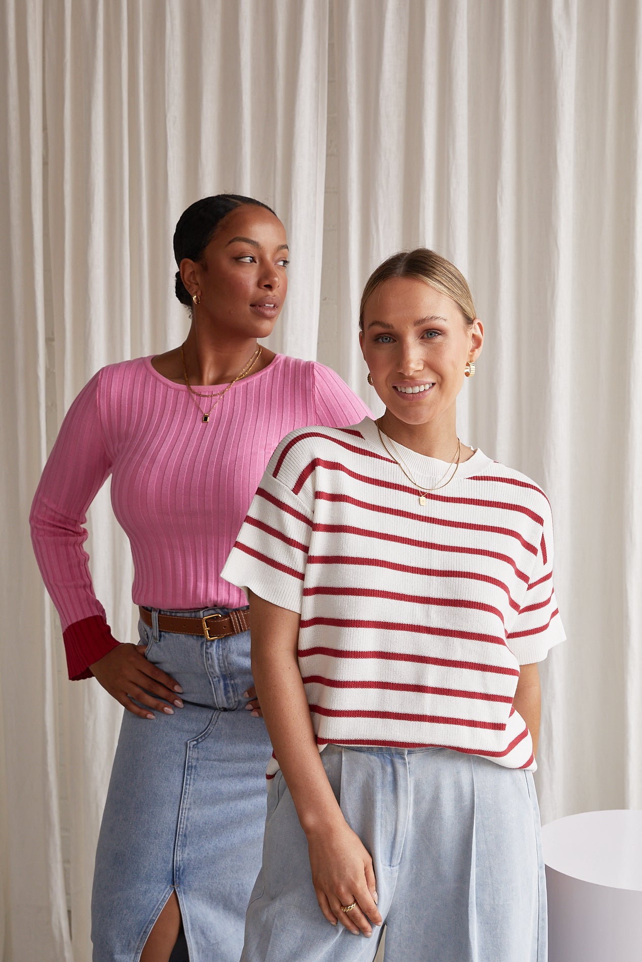 Jasper Knitted Tee - White Red Stripe