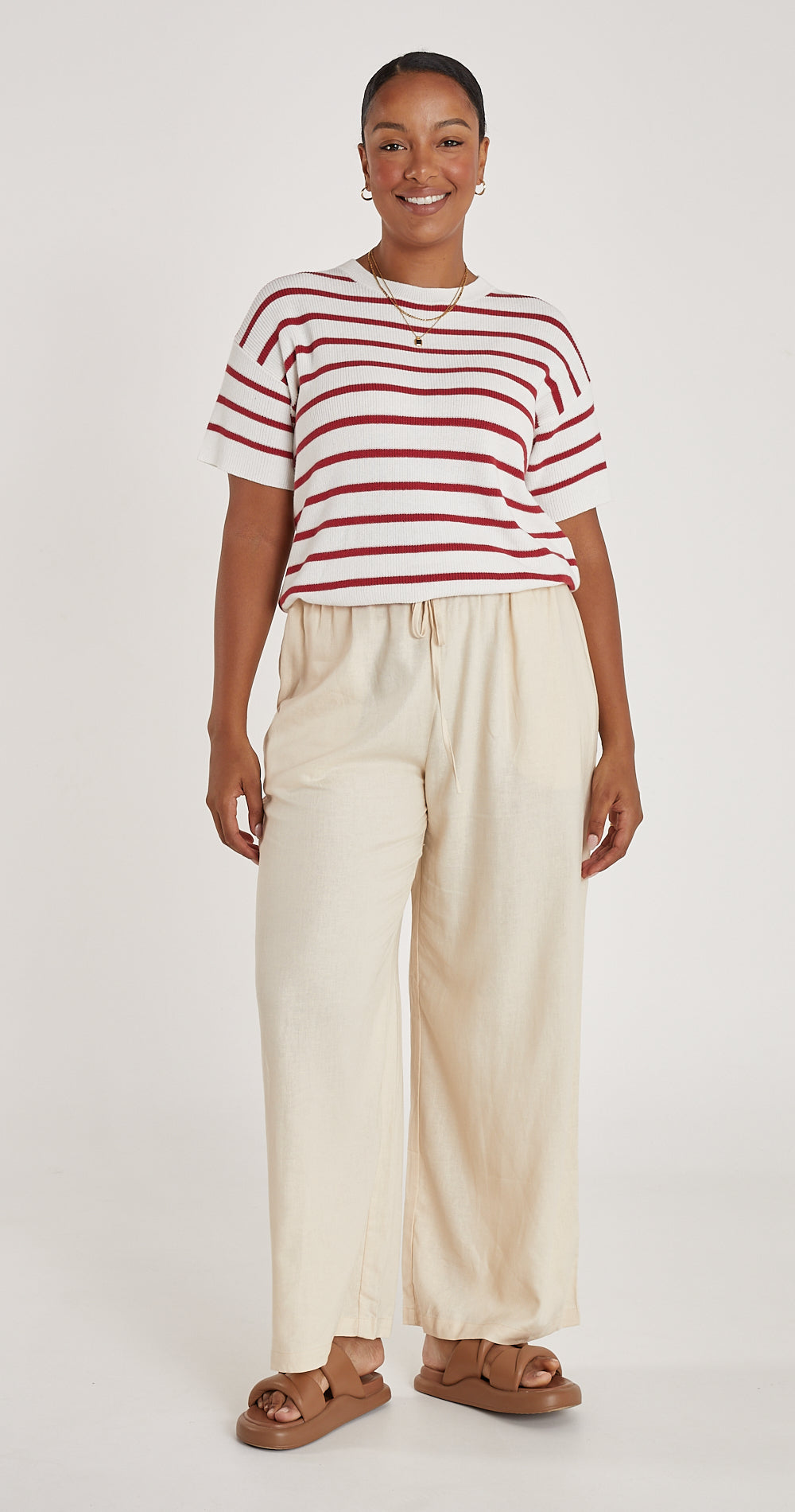 Jasper Knitted Tee - White Red Stripe