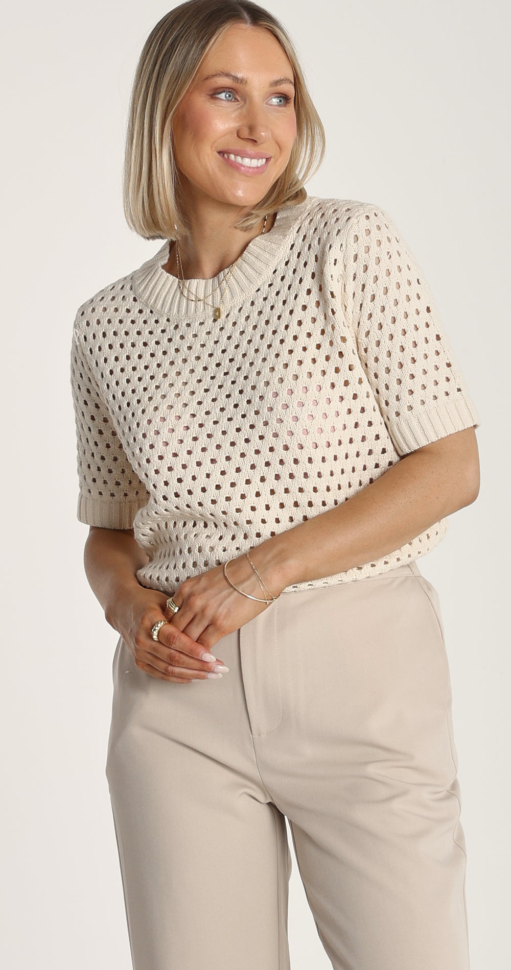 Dawson Crochet Tee - Beige