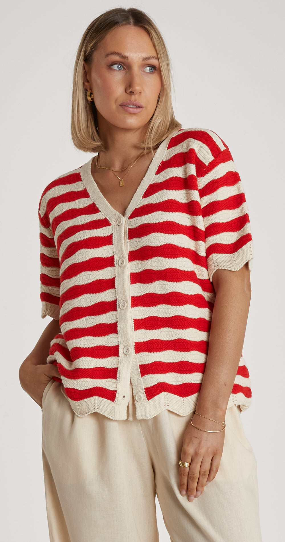 Maya Crochet Top - Red Stripe