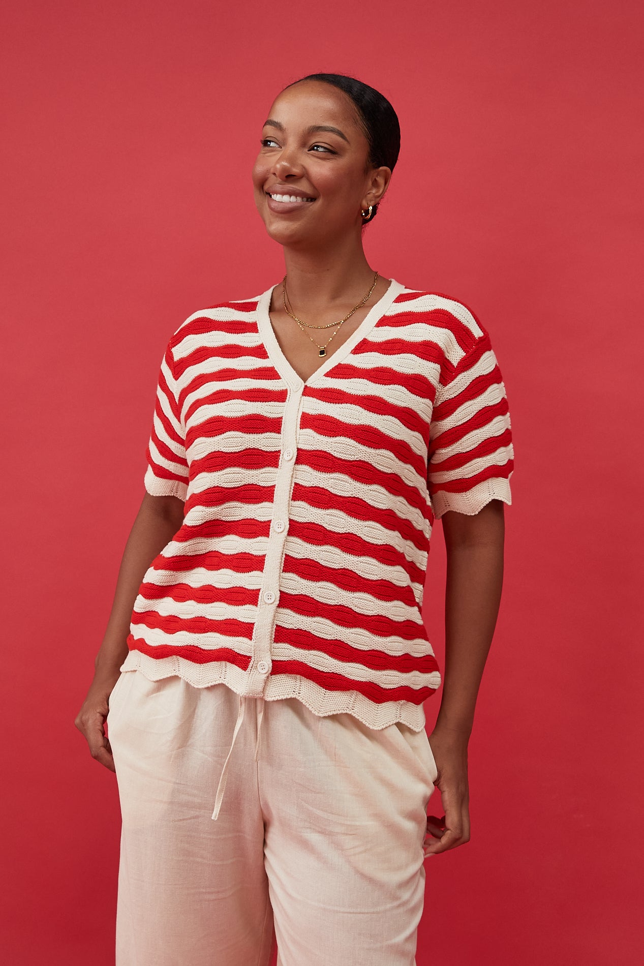 Maya Crochet Top - Red Stripe