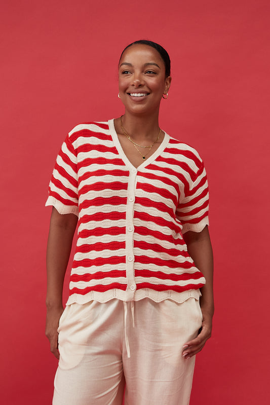 Maya Crochet Top - Red Stripe