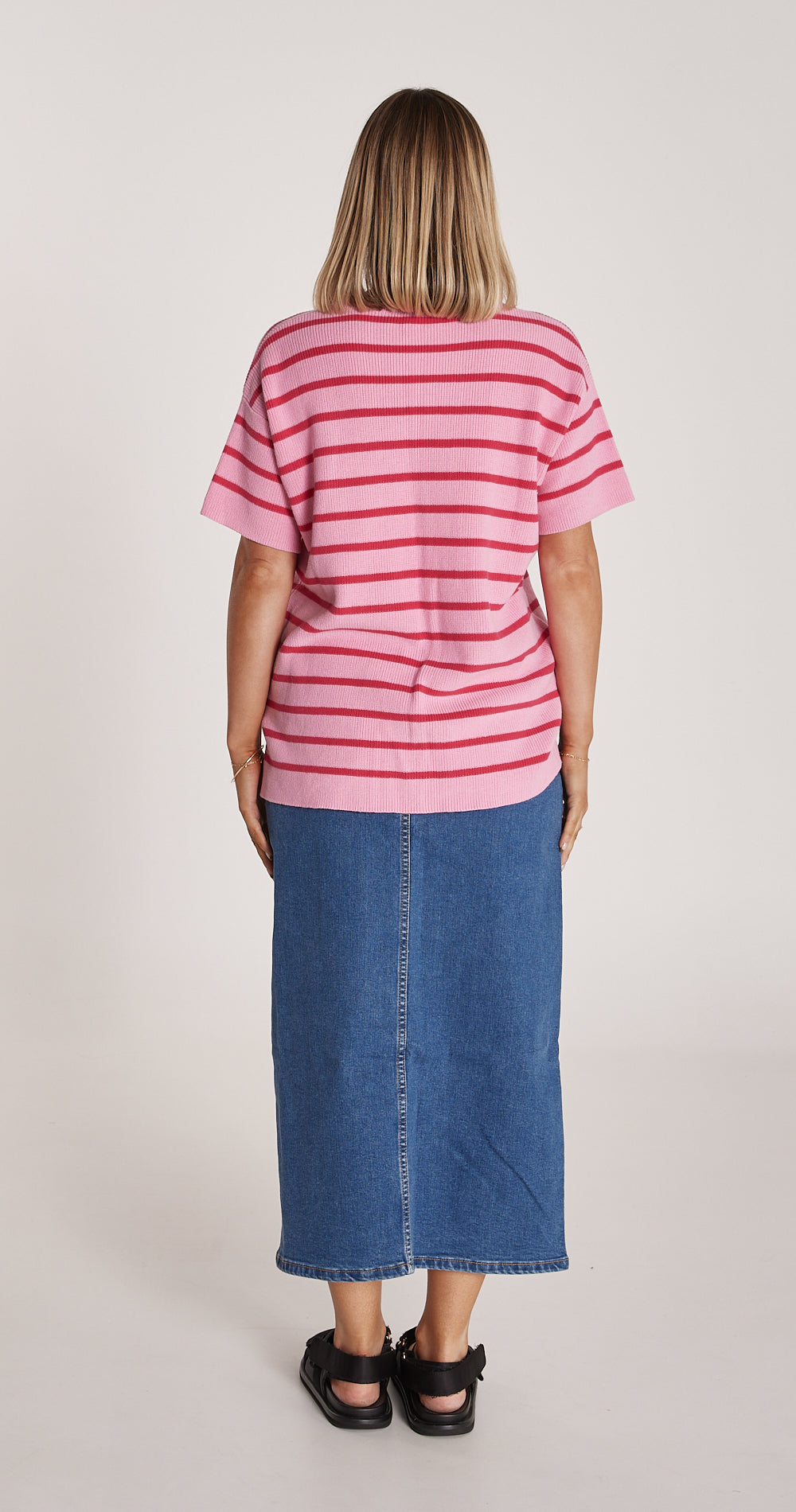 Jasper Knitted Tee - Pink Red Stripe