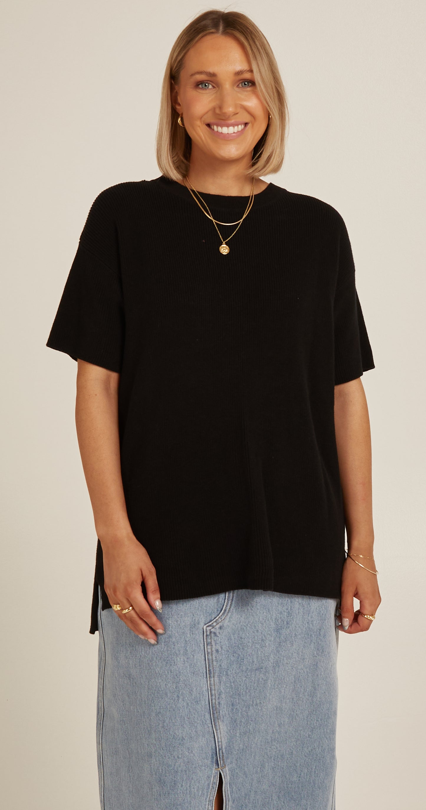 Jasper Knitted Tee - Black