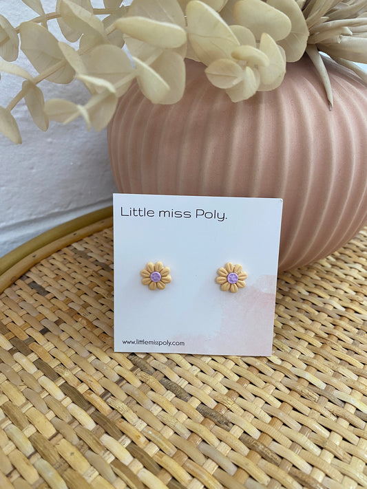 Mini Orange & Purple Daisy Stud