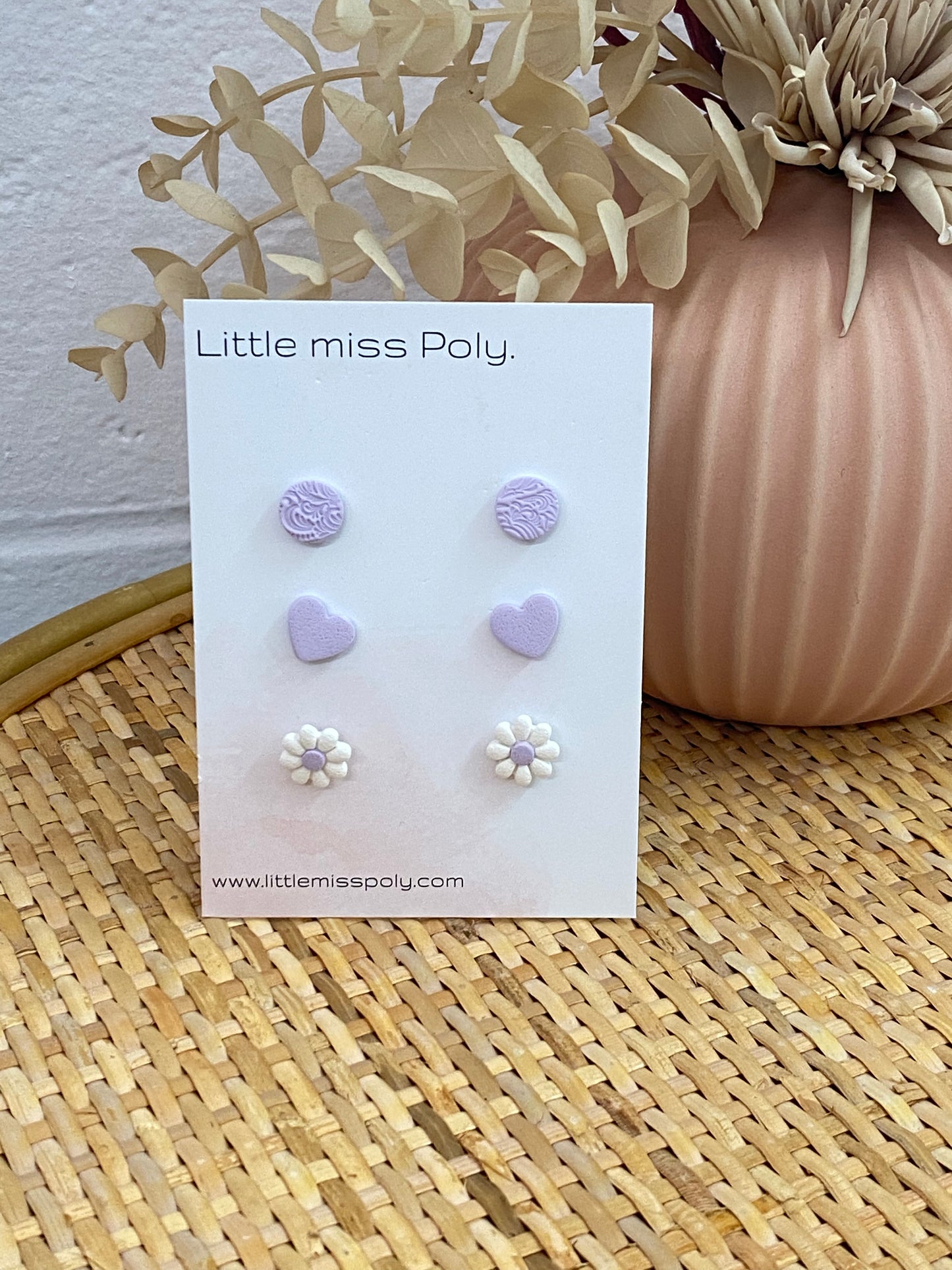 Mini Heart & Daisy Triple Stud Pack - Lilac