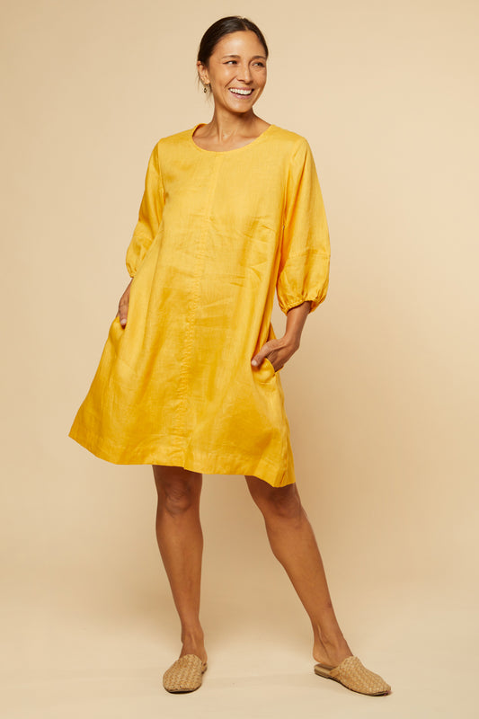 Hazel Short Shift Linen Dress - Golden Hour
