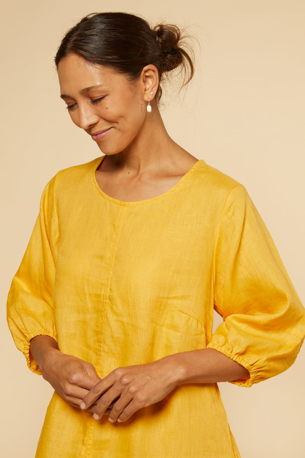 Hazel Short Shift Linen Dress - Golden Hour