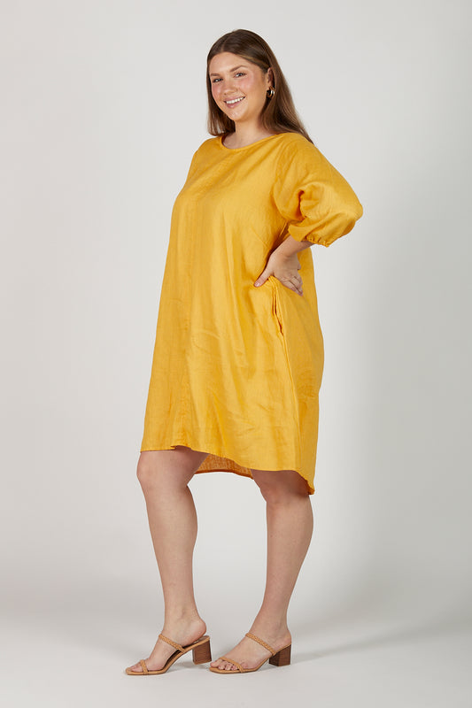 Hazel Short Shift Linen Dress - Golden Hour