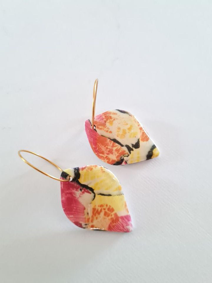 Hand Painted Pink, Orange, Yellow Hoops