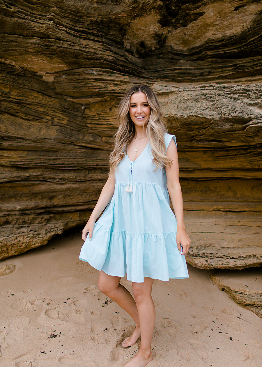 Isola Cap Sleeve Dress - Rouge & Seamist