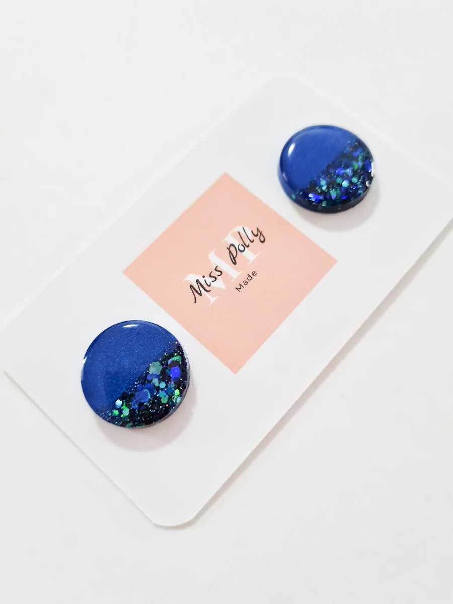 Blue Magic Glitter Studs (Oversized)