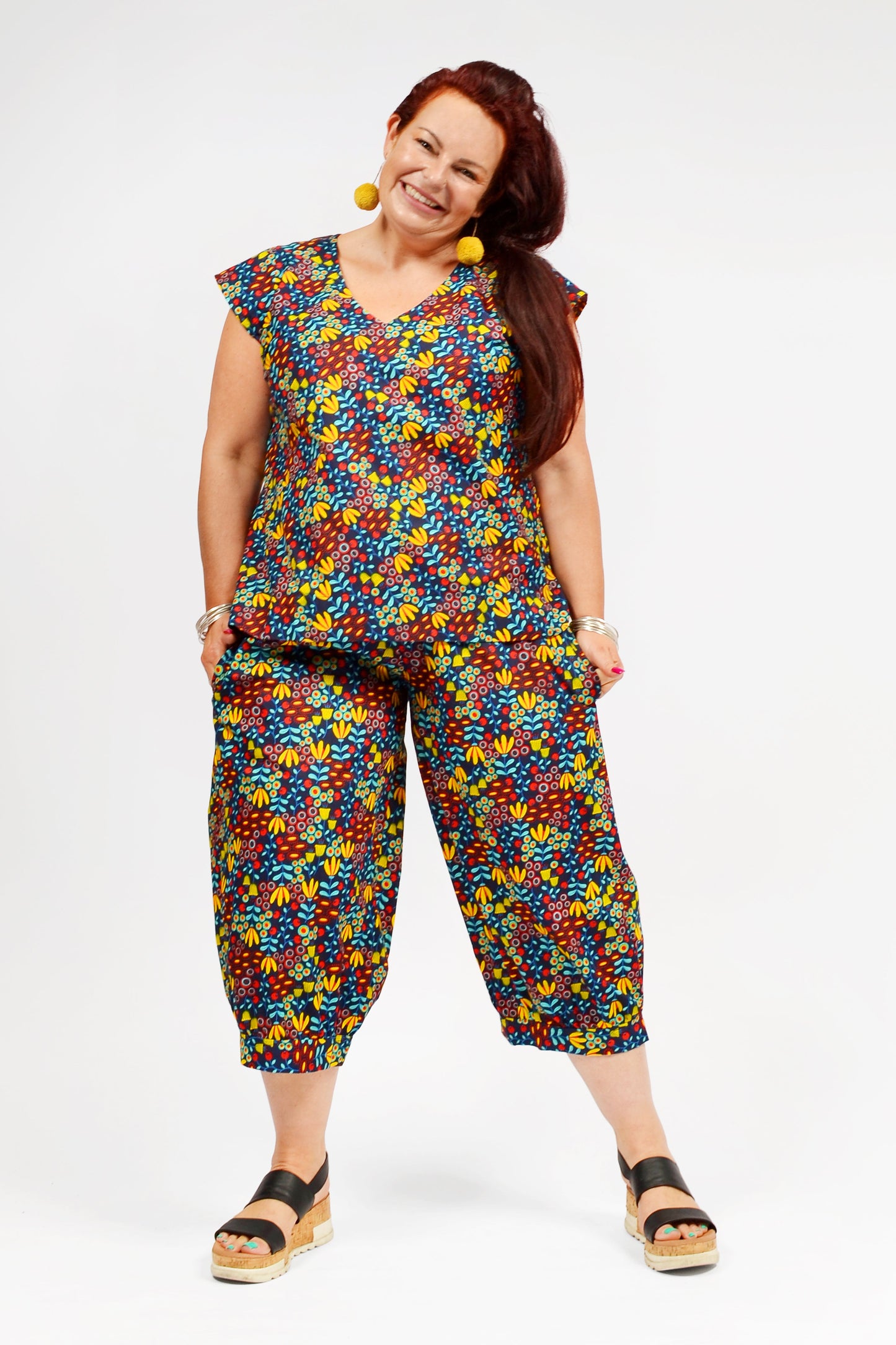 Sienna 3/4 Pocket Gather Pants Print