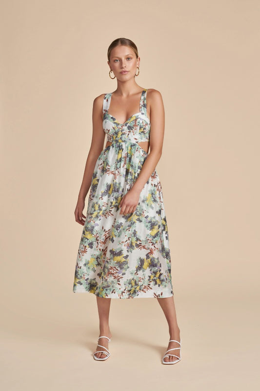 Watercolour Midi Dress - Green Print