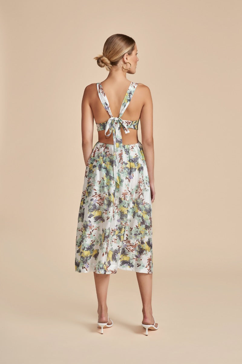 Watercolour Midi Dress - Green Print